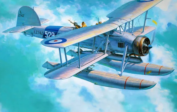 Картинка самолет, арт, бомбардировщик, британский, WW2., торпедоносец, Fairey Swordfish