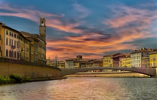 Картинка город, River Arno, Pisa Italy
