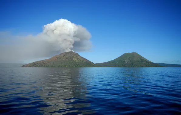 Картинка дым, остров, вулкан, извержение