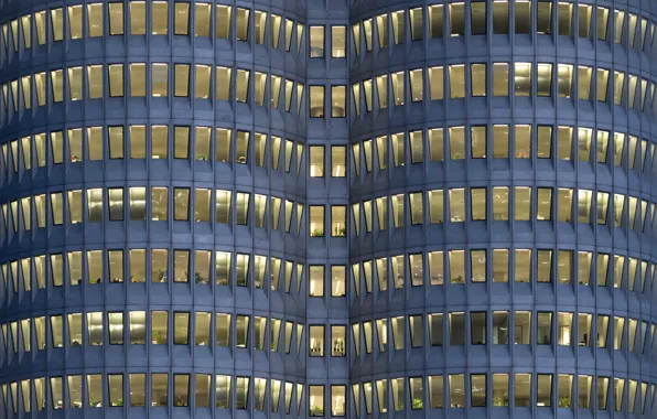 Lines, window, Blue Hour, building, München, geometric, Architektur, BMW-Hochhaus
