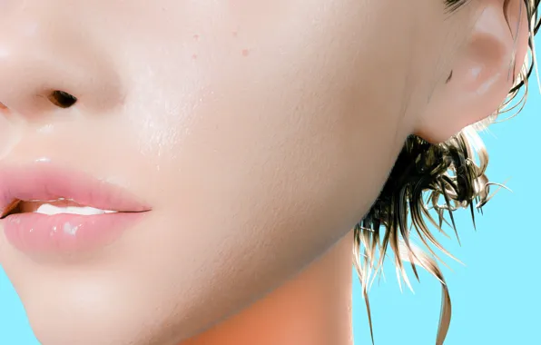 Девушка, Губы, Лицо, Girl, Render, Face, Lips, Рендер