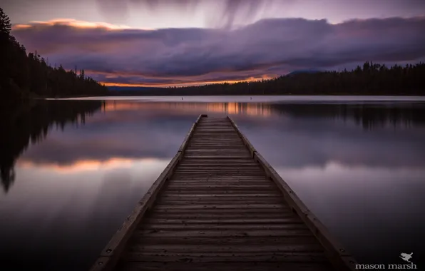 Картинка облака, озеро, утро, Орегон, пирс, США, Лодж эт Сатл Лейк