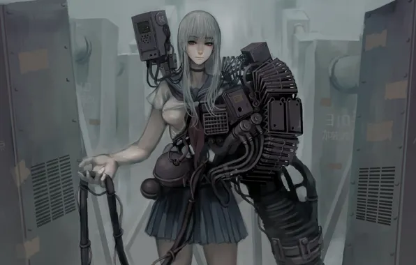 Картинка girl, gun, fantasy, mecha, weapon, oppai, seifuku, japonese