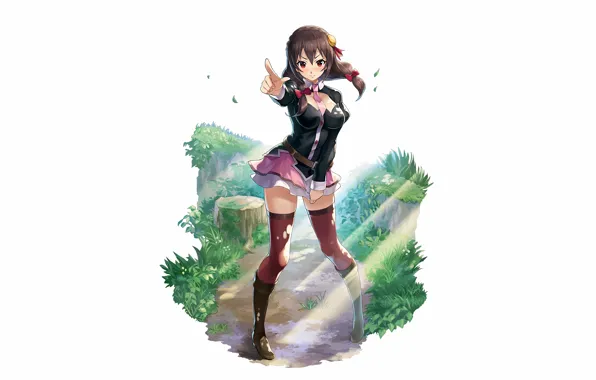 Girl, sexy, cleavage, thighhighs, long hair, brown hair, boobs, anime