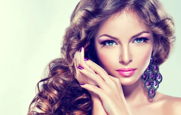 Взгляд, девушка, портрет, макияж, wide, girl, beauty, blue eyed