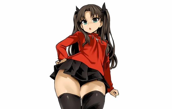 Girl, Fate Stay Night, thighhighs, green eyes, long hair, anime, beautiful, twintails