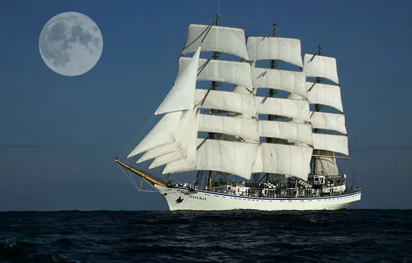 Море, небо, луна, парусник, Надежда