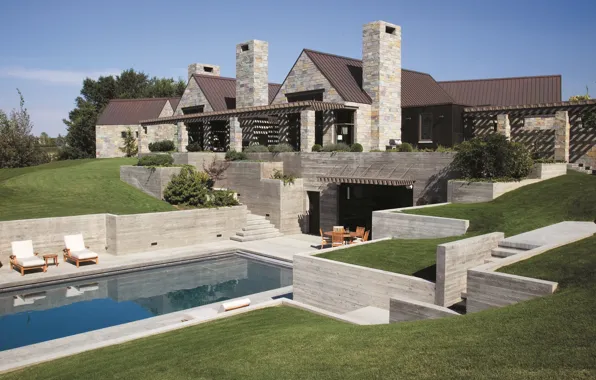 Вилла, бассейн, архитектура, терраса, ландшафтный дизайн, Selah Residence, by Stuart Silk Architectslla