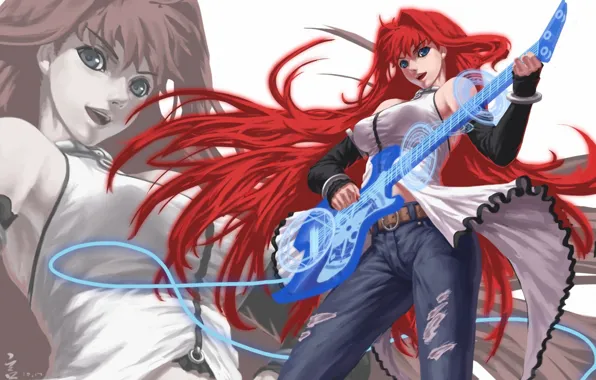 Картинка девушка, гитара, джинсы, арт, рыжая, aozaki aoko, feitie, shingetsutan tsukihime