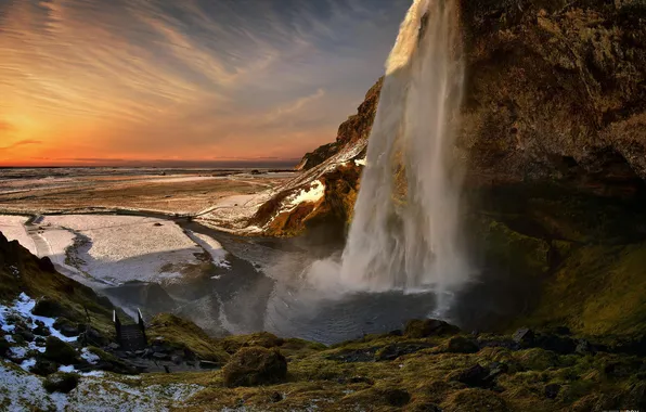 Картинка пейзаж, река, гора, водопад