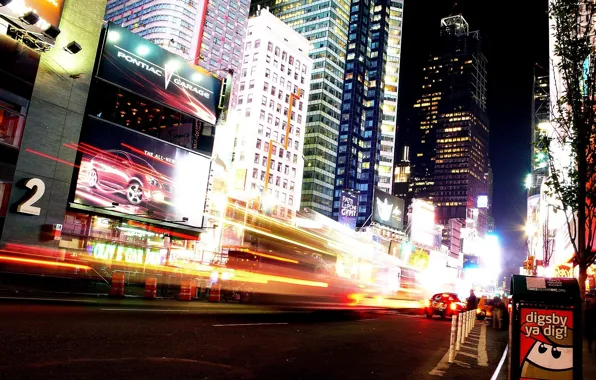 Картинка ночь, Нью-Йорк, Манхеттен, рекламы
