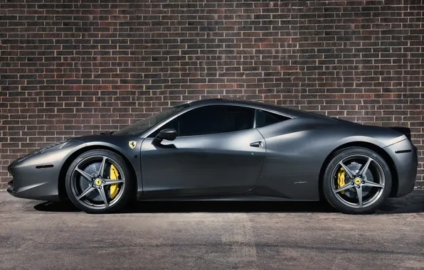 Стена, спорткар, ferrari, вид сбоку, 458, italia