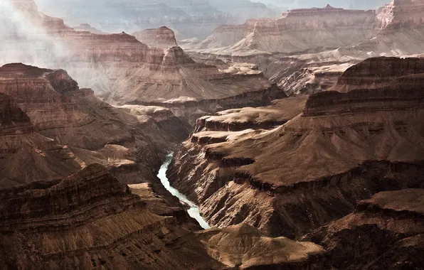 Скалы, вечер, каньон, дымка, аризона, grand, canyon, arizona