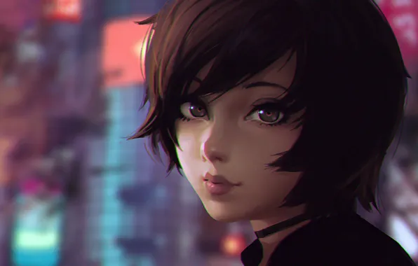 Картинка девушка, лицо, милая, волосы, брюнетка, арт, красавица