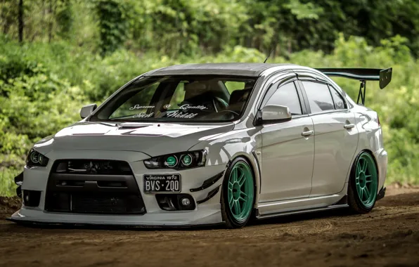 White, mitsubishi, tuning, lancer, evolution