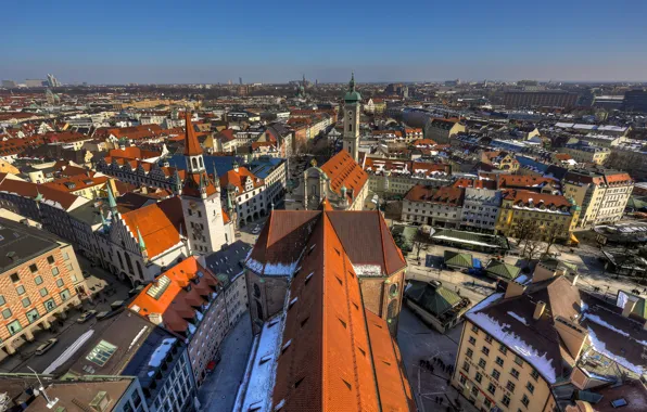 Здания, Германия, Мюнхен, крыши, панорама, Germany, Munich