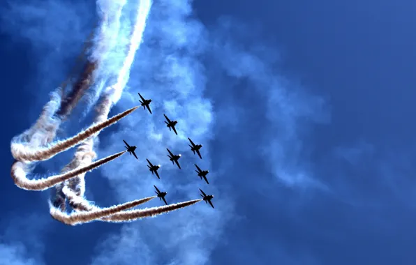 Картинка дым, Небо, фигура, полёт, самолёты, пилотаж