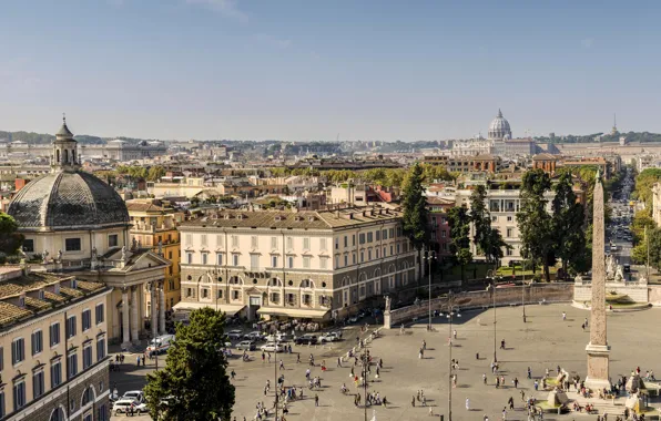 Картинка дома, площадь, Рим, Италия, панорама, обелиск, Пьяцца-дель-Пополо