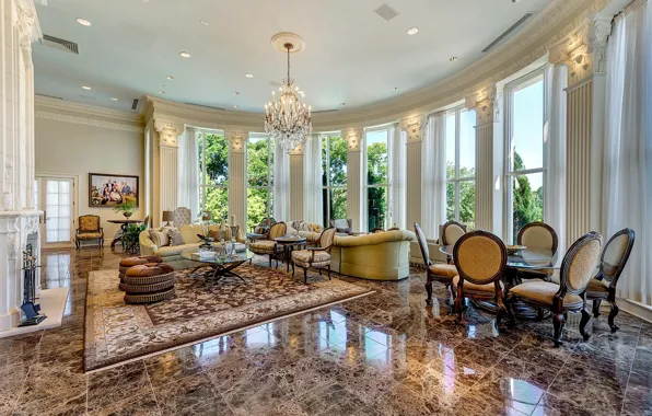 Вилла, интерьер, камин, гостиная, Texas, Fort Worth, Baldridge House
