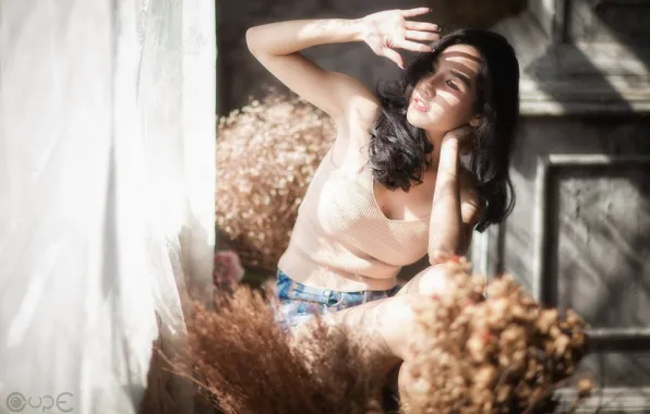 Light, girl, woman, asian, shadow