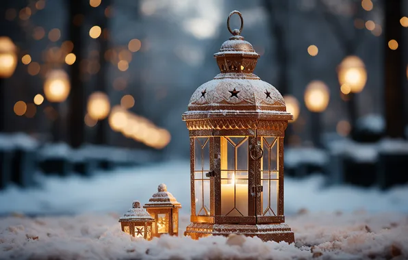 Картинка зима, снег, ночь, Рождество, фонарь, Новый год, Christmas, night