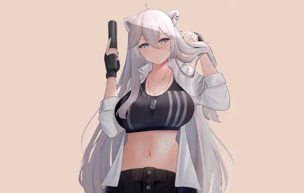 Girl, gun, pistol, sexy, pussy, boobs, neko, anime