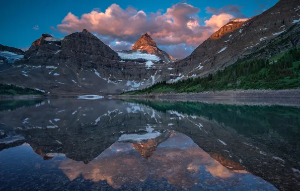 Снег, горы, озеро, отражение, Канада, Британская Колумбия