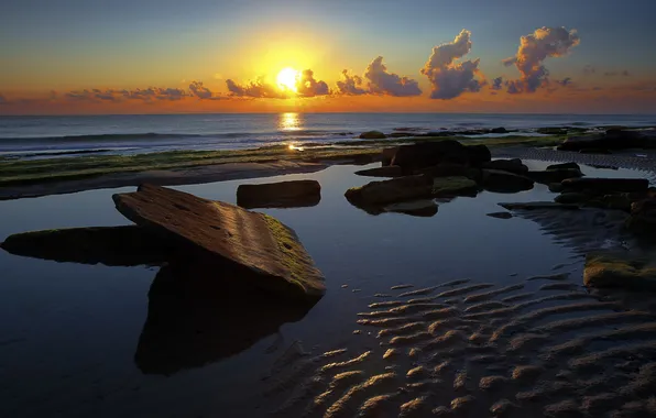 Море, пейзаж, закат, камни