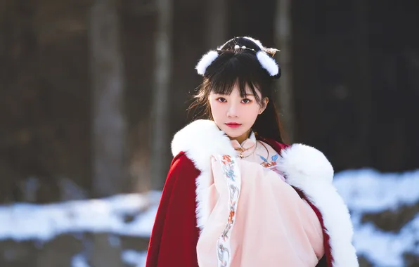 Beautiful, Asian, Model, Winter, Snow, Woman, Pretty, Fur
