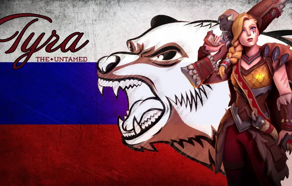 Девушка, флаг, медведь, Paladins, Tyra