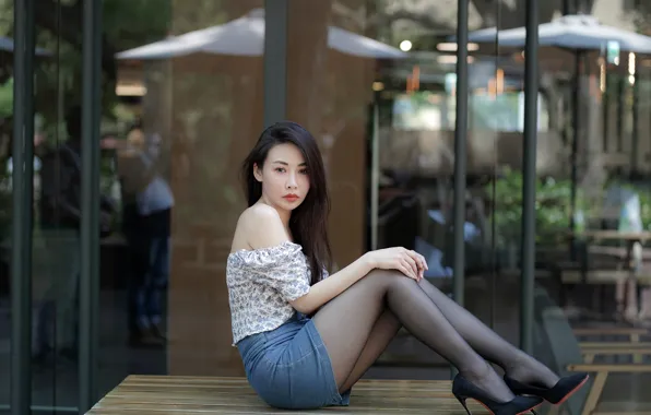 Взгляд, поза, брюнетка, азиатка, brunette, look, asian, pose