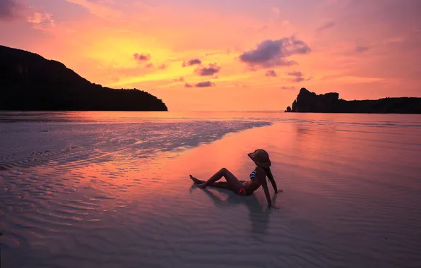 Пляж, девушка, океан, Таиланд, Phi-Phi islands
