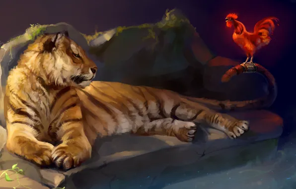 Картинка тигр, петух, by SalamanDra-S