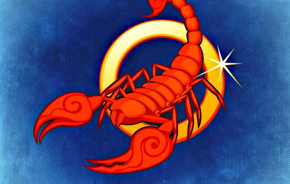 Красный, рисунок, графика, символ, Скорпион, синий фон, знаки зодиака, символика