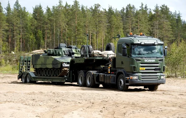 Картинка прицеп, седельный тягач, Scania R 500 6x4, перевозка военной техники, ВС Финляндии