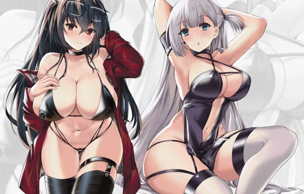 Girl, sexy, cleavage, thighhighs, long hair, dress, boobs, anime