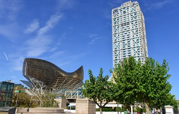 Город, рыба, скульптура, Испания, barselona