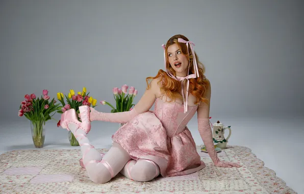 Цветы, чулки, playboy, кукла, платье, туфли, рыжая, ножки