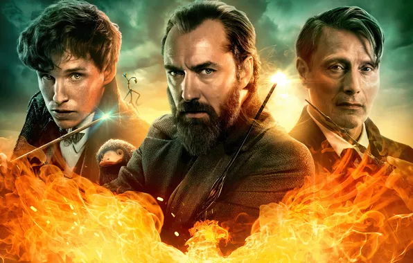 Фэнтези, постер, Джуд Лоу, персонажи, Jude Law, Mads Mikkelsen, Мадс Миккельсен, Eddie Redmayne