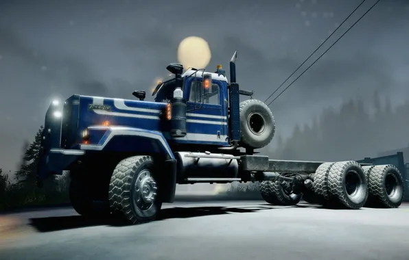 HDR, Moon, Clouds, Wood, Lights, Night, Truck, Game