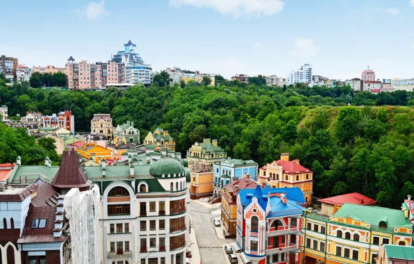Город, фото, улица, дома, сверху, Украина, Киев