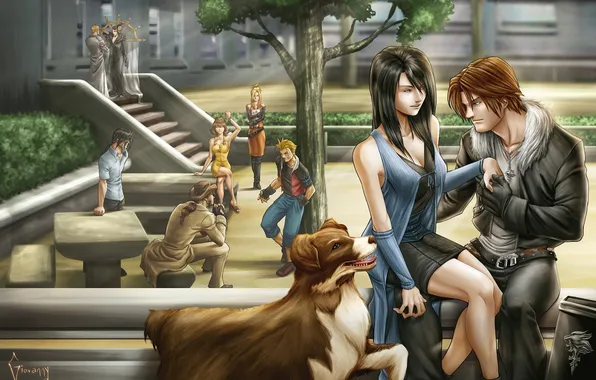 Картинка девушки, отдых, собака, окно, арт, парни, Final Fantasy, VIII