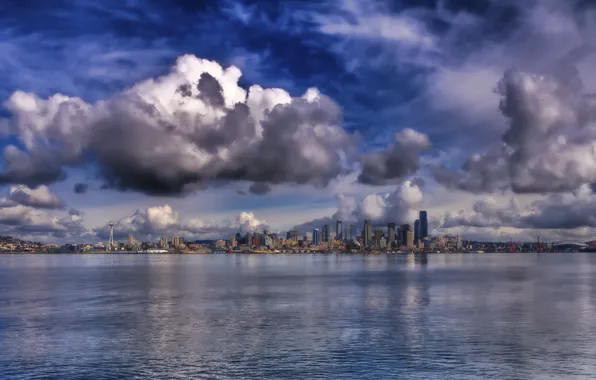 Картинка Wallpaper, Ocean, Seattle, City Scape, Cloud Sky