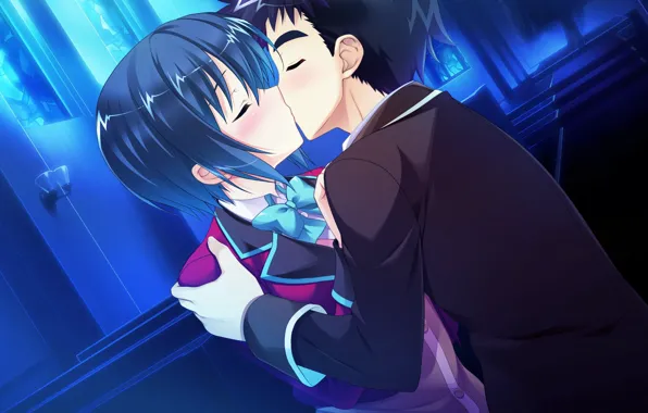 Девушка, Поцелуй, Парень, Пара, baka moe heart ni ai wo komete!