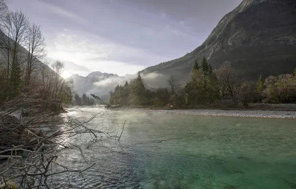 Slovenia, Tolmin, Glory morning, Soca river