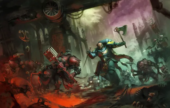 Gun, warhammer, armor, ultramarines, demons, haos, warhammer 40 000, warp