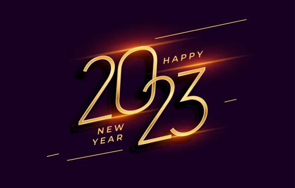 Свет, линии, сияние, цифры, Новый год, дата, фиолетовый фон, 2023