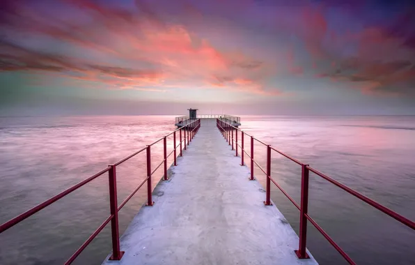 Море, закат, мост, Portugal