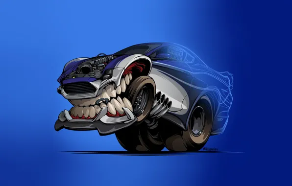 Авто, Минимализм, Машина, Зубы, Фон, Car, Art, Illustration
