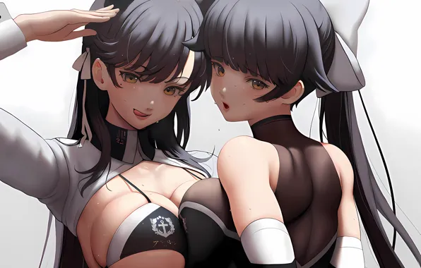 Sexy, cleavage, long hair, girls, brown eyes, boobs, anime, beautiful